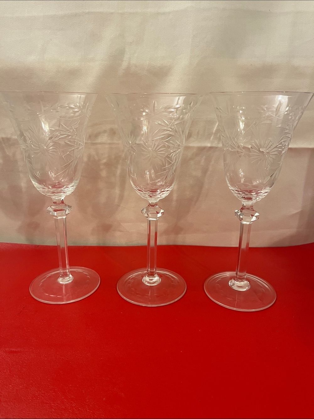 Vintage Floral Cut and Polished Goblet UNK2579 EUC So LIGHT Thin  7”7/8H